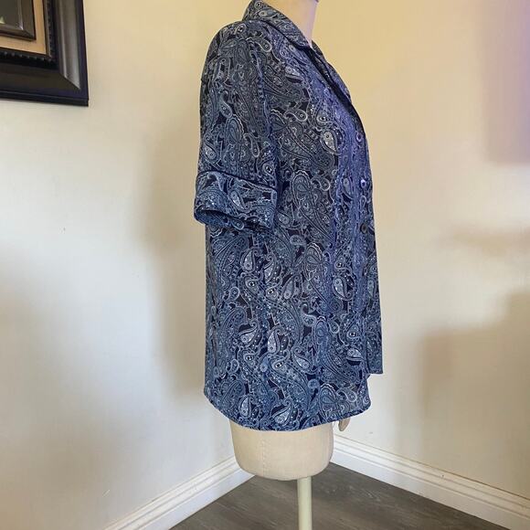 Michael Kors Blue Floral Women's Shortsleeve Button-up  Blouse Medium - Picture 2 of 7